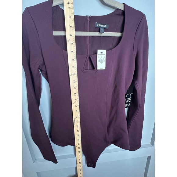 Express Square Neck Cutout Long Sleeve Bodysuit Women's Size Small Plum NWT - Picture 7 of 8